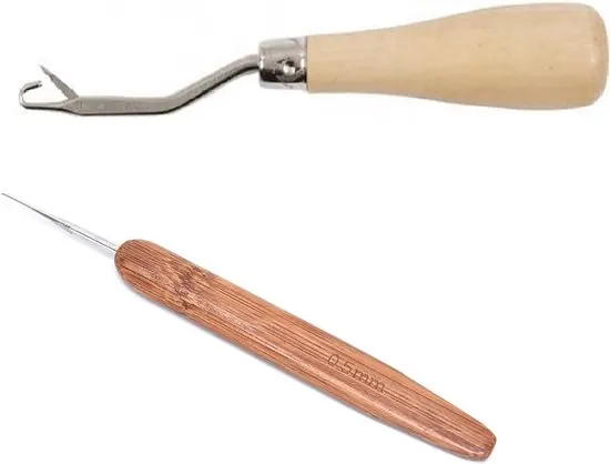 2 stuks Crochet Hook 0.5mm bamboo + Latch Hook Wooden