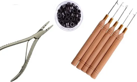 Combi-set Extensions plaatsingtang, 200 microringen Donker Bruin + 4 h